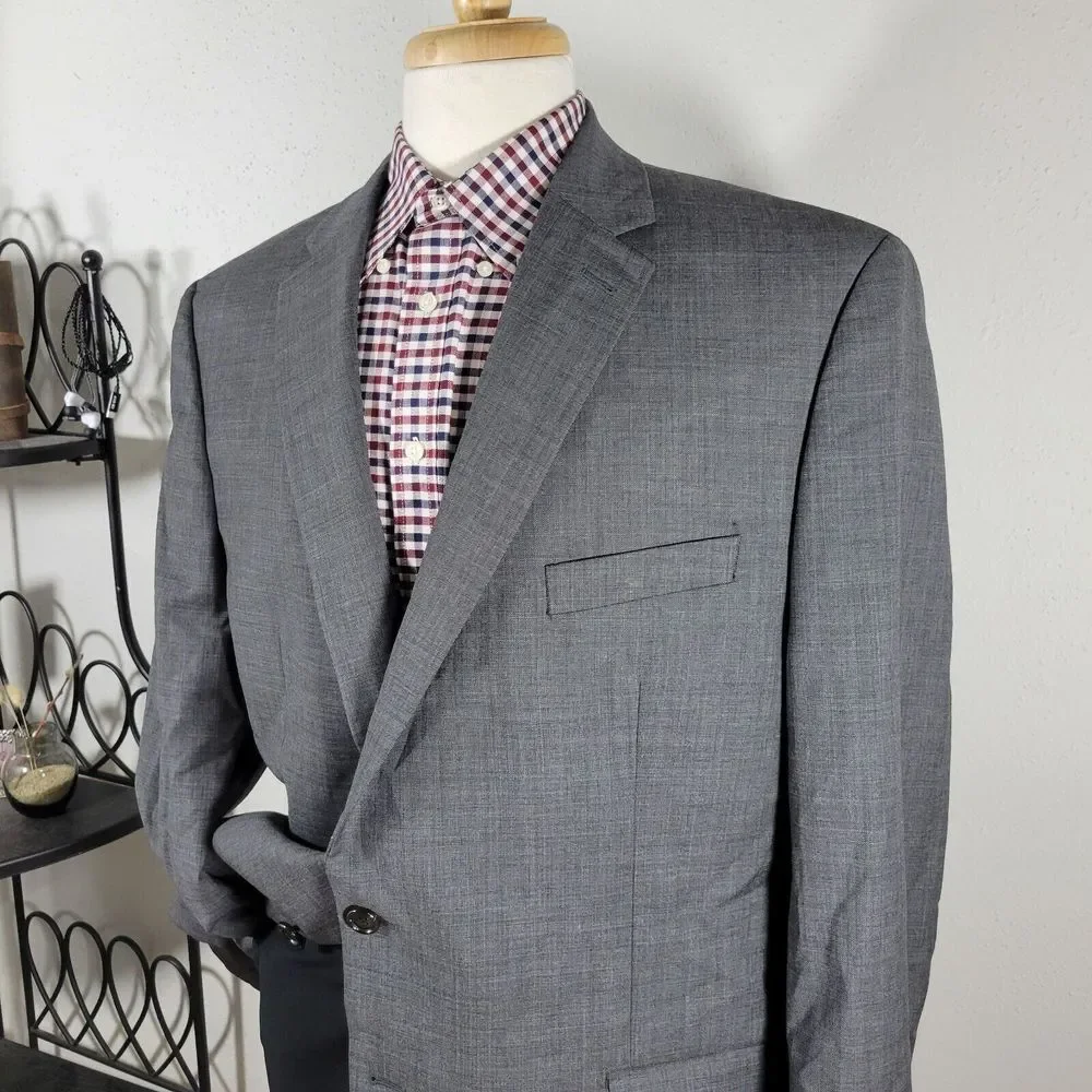 Lauren Ralph Lauren Men's Sport Coat Blazer Gray Natural Wool‎ Stretch Size 46L